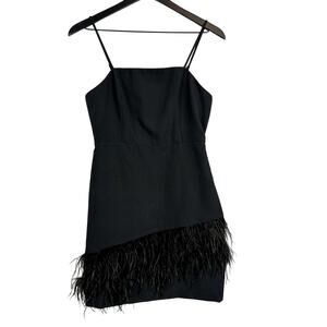 NWT Sam Edelman Spaghetti Strap Asym Feather Sheath Mini Dress Black $158 - 2